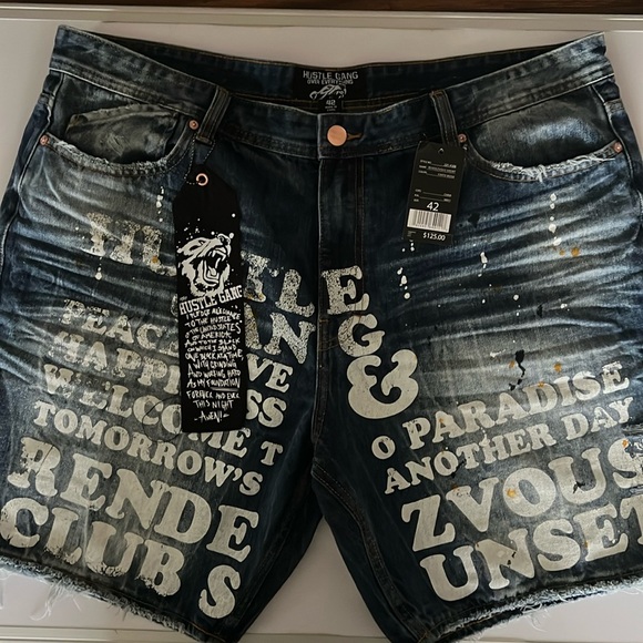 NWT Hustle Gang Over Everything Shorts Men’s Blue Rendezvous Denim Size: 42 - Picture 1 of 9